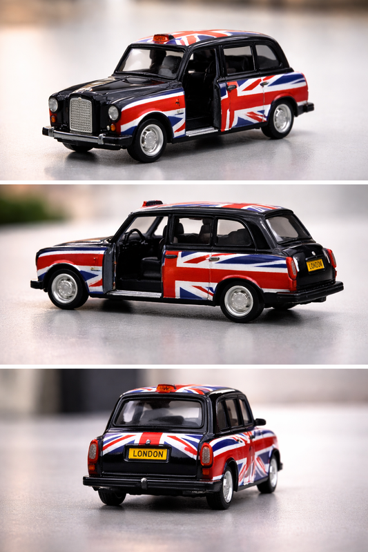 Black Taxi with Union Jack Flag